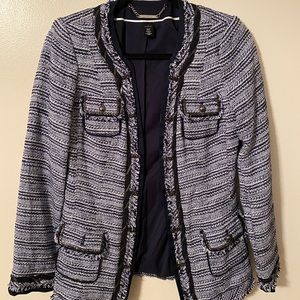 Blue White House Black Market tweed blazer jacket